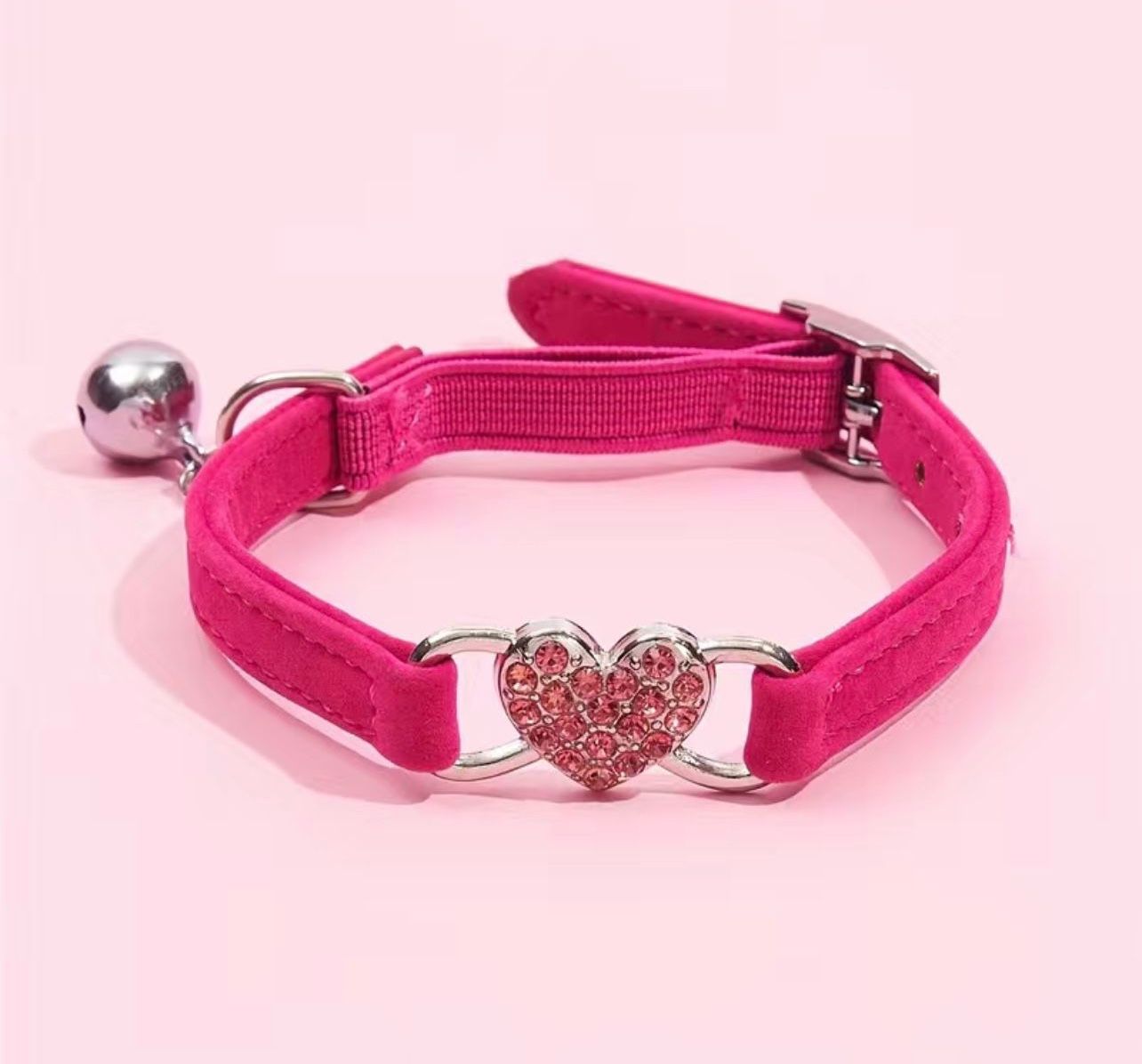 Rhinestone Heart Pet Collar for Dogs and Cats with Bell