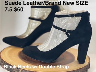 HEELS!!!ROUND TOE/2-BUCKLE STRAPS/ BLACK SUEDE /SIZE 7.5/BRAND NEW!!!