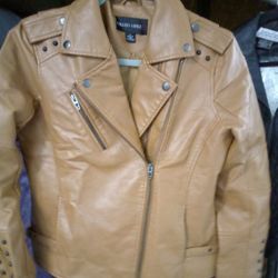 Colleen Lopez 100% Polyurethane faux leather brown jacket p