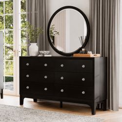 Tobacco Cherry wood  6-Drawer Double Dresser with Mirror