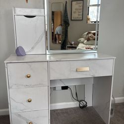 White Marble Vanity with LED Mirror
