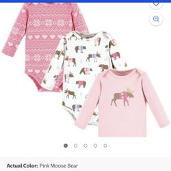Baby 3-pc Girl pink reindeer Cute Bodysuits Long Sleeve New cotton  Size 24m