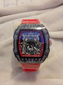 Skeleton Dial Watch with Crystal Bezel red