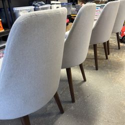 Set Of 4 Dining Chairs - Grey With Dark Wood Legs