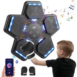 Music Boxing Machine, Wall Mounted One Punch Boxing Machine, Boxing Training Punching Equipment, Smart Boxing Pad with LED Light and Music for Kids, A