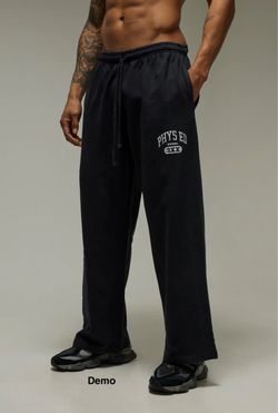 boohooMAN MAN Active Phys Ed Washed Straight Wide Leg Joggers - Black (Small)