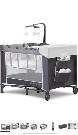 Baby Play Pen with Removable Bassinet And Changing Table