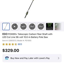 EGO POWER+ Telescopic Carbon Fiber Shaft with LED Cut Line 56-volt 10.0-in Battery Pole Saw(4ah BATTERY INC)