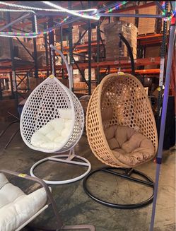 New Outdoor Patio Hanging Egg Chair with Stand 300lbs Capacity. White or brown