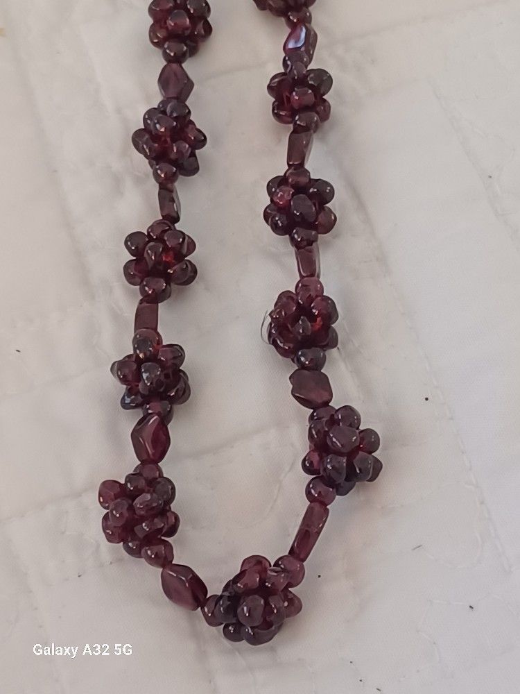 Vtg.Genuine GARNET clusters Unique Necklace- 25 In.
