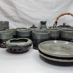 Mid Century Japanese Somayaki Golden Horse Hearts  Tea Pot Set of 20 Items