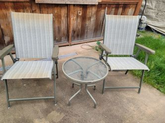 2 chairs and small table  patio