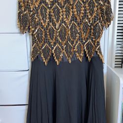 Vintage Laurence Kazan Womens Sequin/Bead Blk Silk Chiffon Event Dress Size M