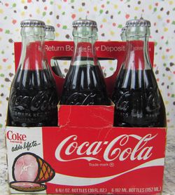 Rare Vintage 1976 Coca Cola Coke Soda Pop "Adds Life To..." Pizza Ham Paper Cardboard 6 Pack Full Bottles