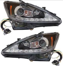 HIFMGHE Lexus IS250 IS350 Headlight Assembly Pair 2006-2010 Halogen LED Chrome Housing OEM 81130-53270