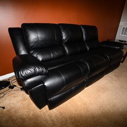 3 Seater Leather Recliner Sofa With Lights