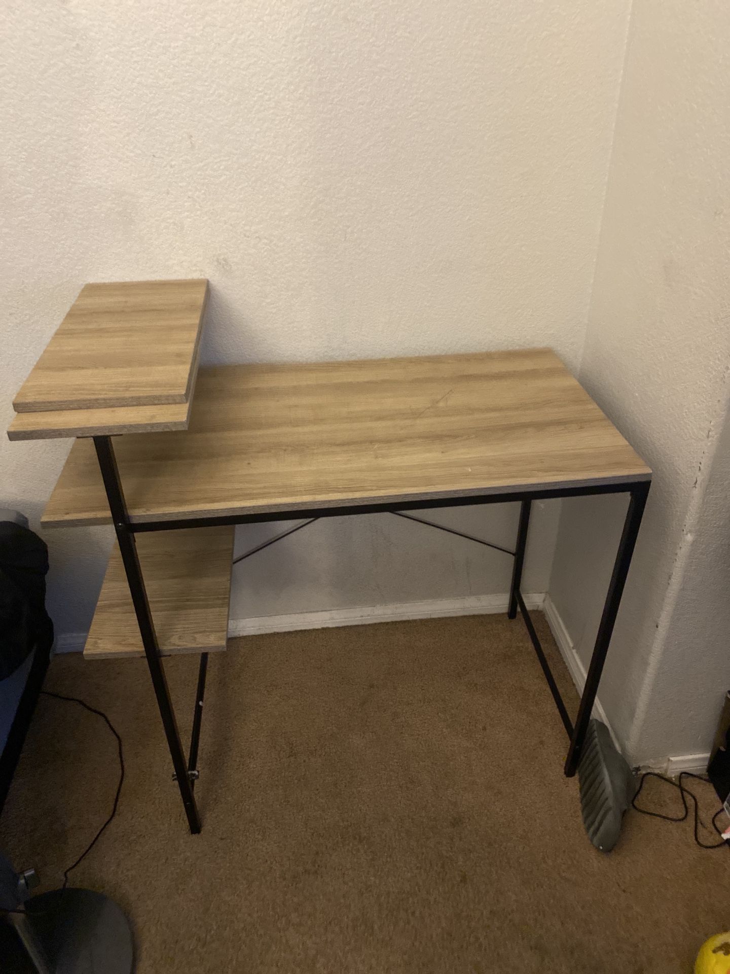 Compact Wooden Desk with Shelves great for home or office.