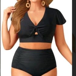 Yonique Women's 2 Piece Swimsuit Medium Black High Waisted Tummy Control Bikini