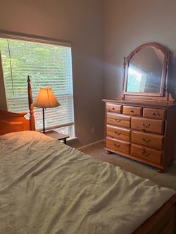 Golden Oak Dresser + Queen Bed Set