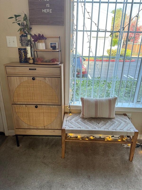 Wooden Shoe Cabinet With Matching Bench