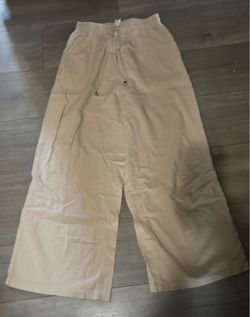 Khaki Wide-Leg Drawstring Pants Elastic Waist