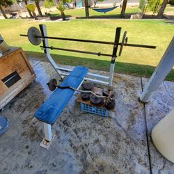 Weight bench, 3 bars and weights