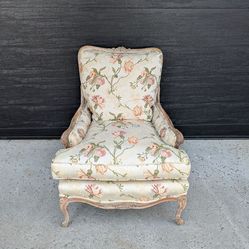 Vintage French Bergere Style Chair in Floral Print Upholstery
