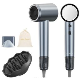 Maxodo High-Speed Hair Dryer with 4-Speed Temperature Control, Silvery, Accessories (Storage Bag, Magnetic Suction Nozzle, Diffuser) Springtok