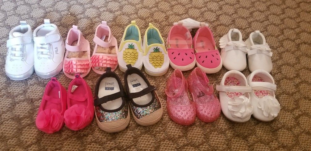 Lot Of 9  6-12 Months Baby Girl Shoes Check For More Post Will Sell For Less If You Bundle 