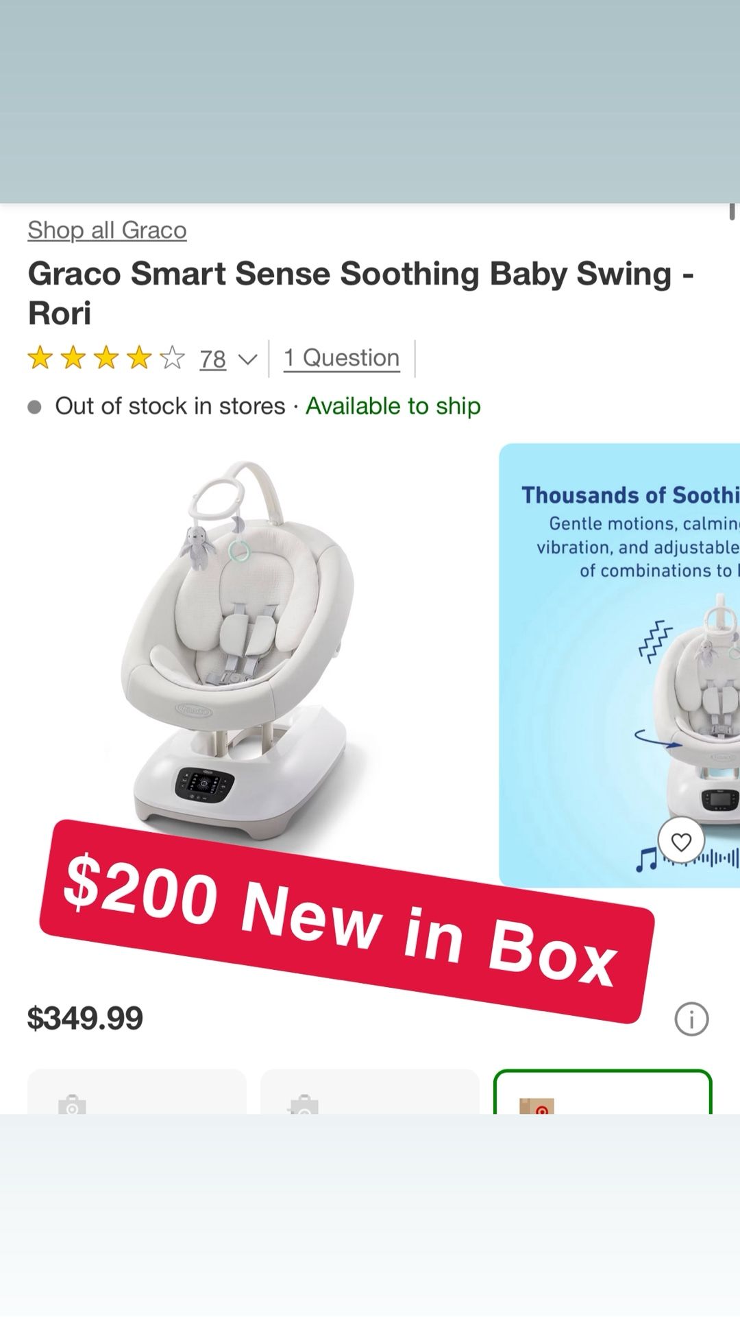 Graco Smart Sense Soothing Baby Swing -Rori