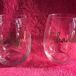 Crofton Set Of 2 Stemless 20oz Thankful Wine Glasses NEW!
