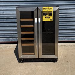 Wine Refrigerator 23 in. Dual Zone 18-Bottle 55-Can Beverage and Wine cooler in Stainless Steel