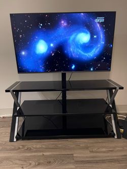 3-Tier Black Glass TV Stand with Mount