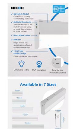 Nicor LED Under Cabinet Light Fixture 21 and 42 inch