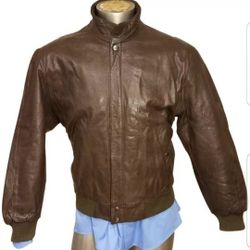 VINTAGE FULL LINED  ZIPPED BOMBER AVIATOR LEATHER MAN JACKET BROWN 42/XL BADGE. * PRICE IS FIRM**