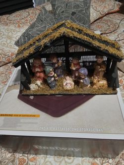Christmas1 Small Porcelain 1 Large Wooden Manger  Pieces