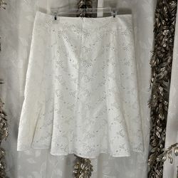 Coldwater Creek White Lace Skirt L Cottagecore, Parisian, Coastal, 100% Cotton