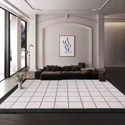 Luxury White Grid Crystal Velvet Area Rug | 5x8 6x9
