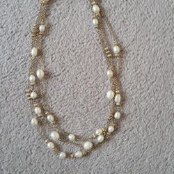 Vintage  Monet Natural Pearl and Gold Chain Necklace, 16 Inch Is The Shortest Chain + 2 Inch Extension.