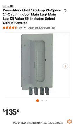 Shop GE PowerMark Gold 125 Amp 24-Space • 24-Circuit Indoor Main Lug/ Main Lug Kit Value Kit Includes Select Circuit Breaker