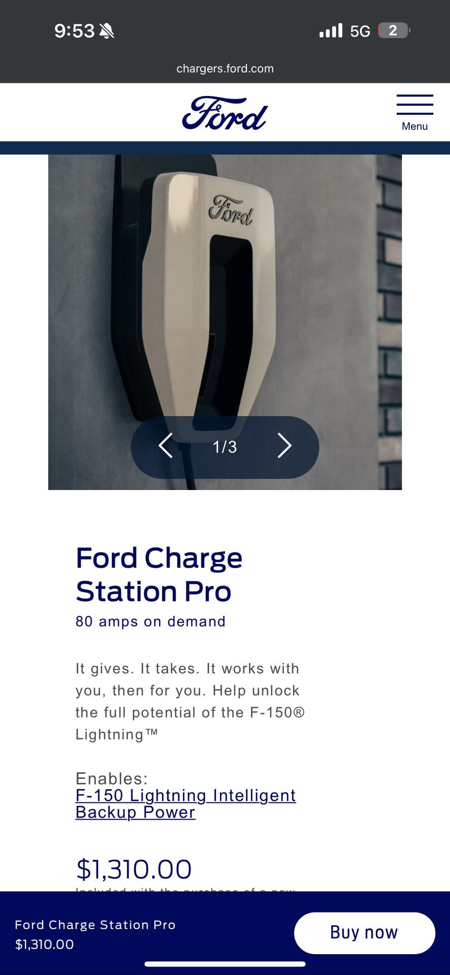 Unused 80 Amp Ford EV Charger 