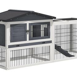 Rabbit Hutch, 2 Story Outdoor Bunny Cage with Slide-Out Tray, Openable top w/ food, toys & lots more