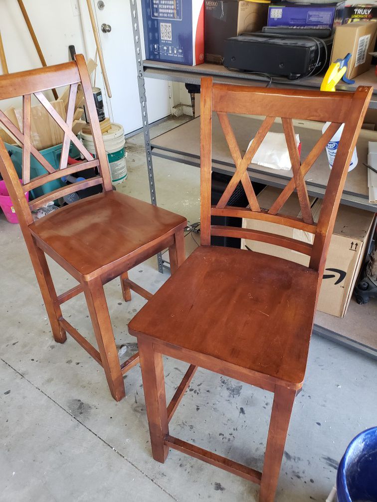 2 wooden counter height bar stools