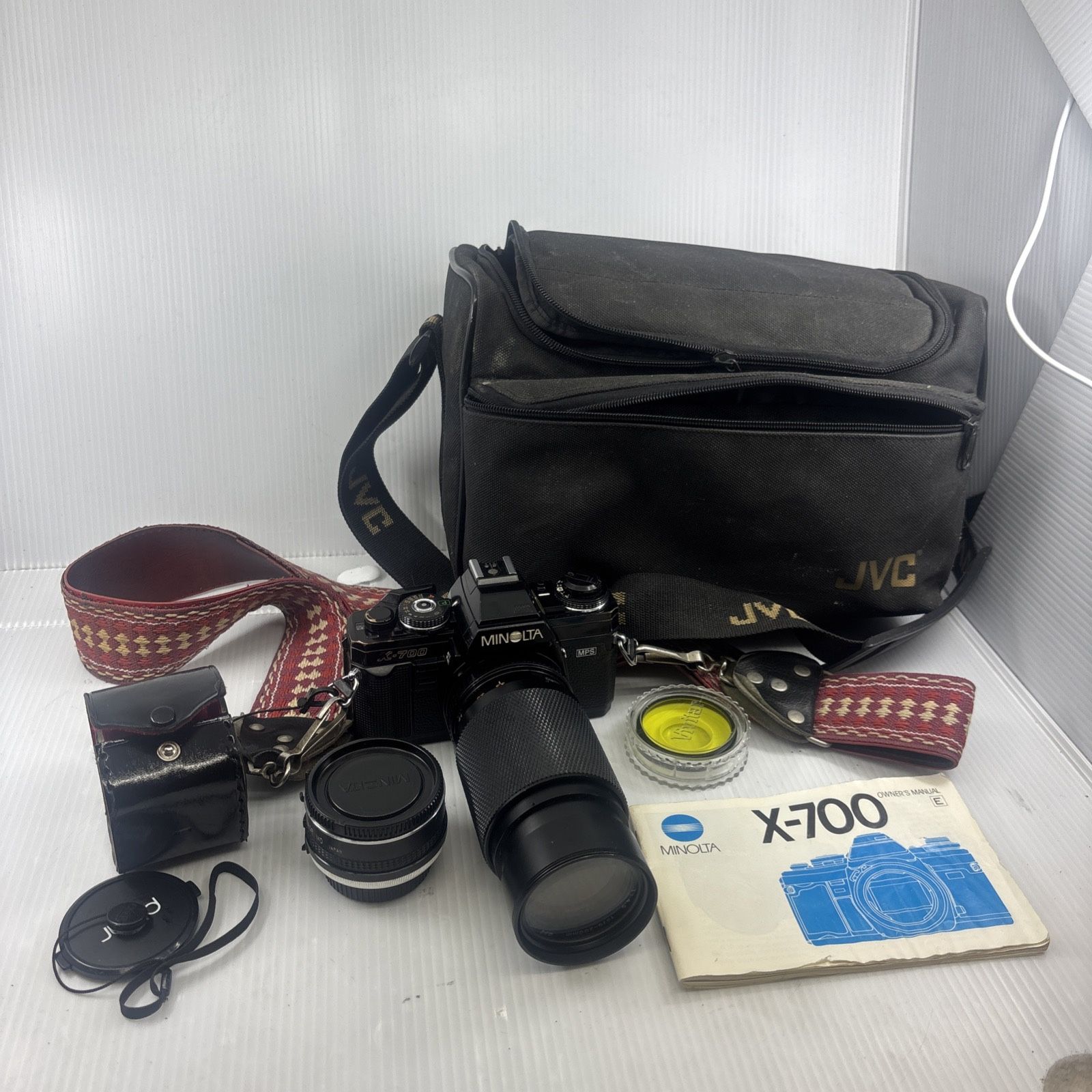 Minolta X-700 MPS35mm SLR Film Camera With Lense Bag Filters Tested WORKS