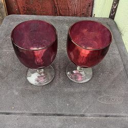 Cranberry Goblets, pair