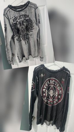 Affliction Men's Reversible Thermal Long-Sleeve Graphic Top Black Grey Red XL