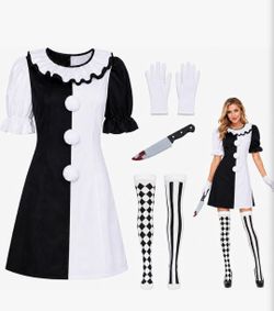 Women's Black and White Clown Costume Set - Size XL