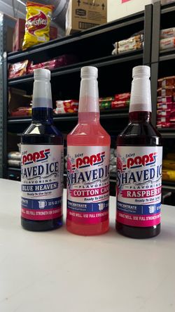 Pops Shaved Ice Flavoring 3 Pack - Blue Heaven, Cotton Candy, & Raspberry - 32 fl oz