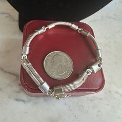 925 Solid Sterling Silver , Mexico 🇲🇽 Panel Design Bracelet, Hallmarked TV-141 Mexico 925, Size 7.5 , 8mm Wide, Slide Closure , 27grams