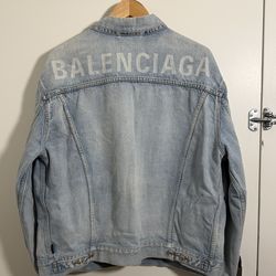 Balenciaga Denim Jacket Size 48 Back Logo Light Wash SS18